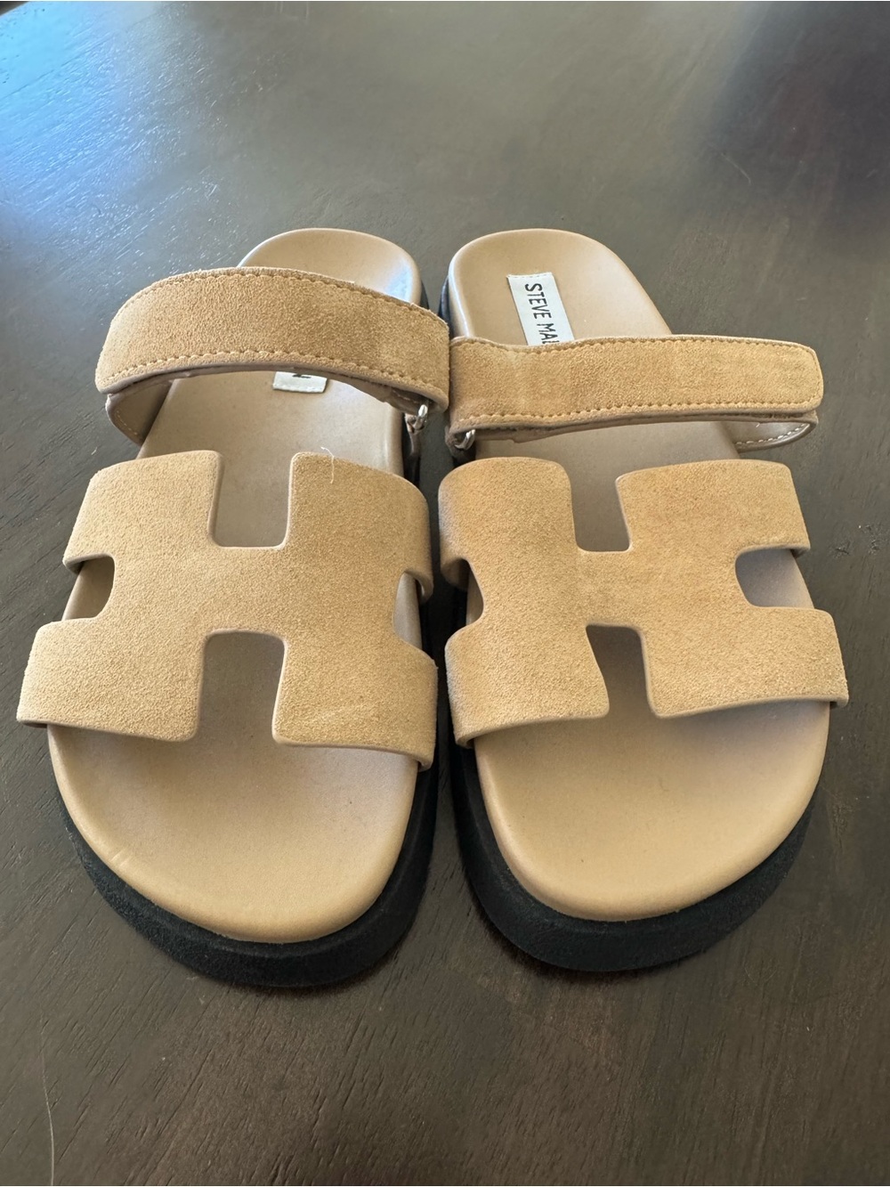 Steve Madden Beige Suede Double Strap Slide Sandals - Picture 3 of 5